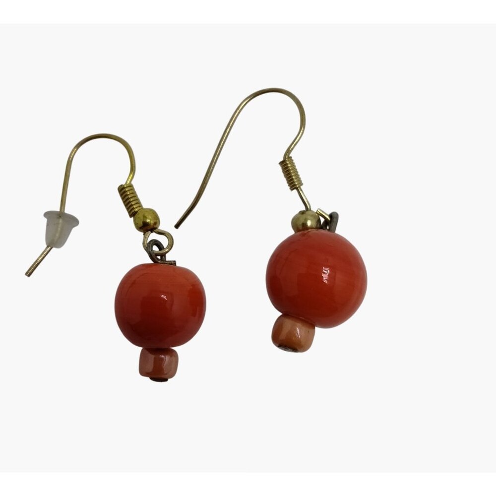 Earrings Orange Vintage Glass beads Hook Drop Dangle Small